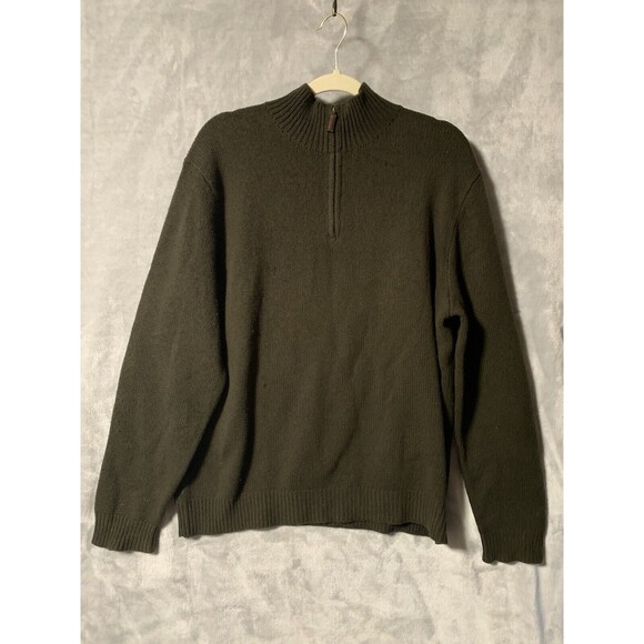 VTG Polo Ralph Lauren Sweater Mens XL Green 100% Lambs Wool Quarter Zip Pullover - Picture 1 of 9